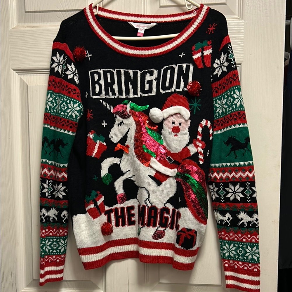 No Boundaries Red and White Knit Sweater